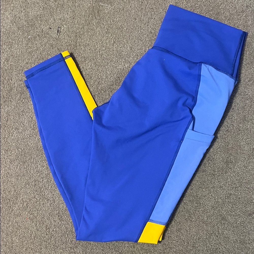 Fabletics Periwinkle Punch, Extreme Royal and Sun. On The Go Power hold Leggings